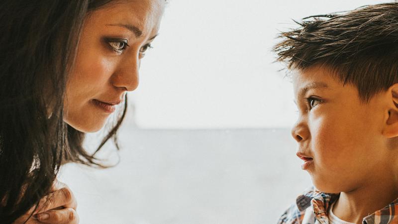 mother and child talking