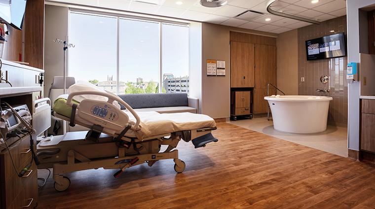 A photo of a birthing suite.